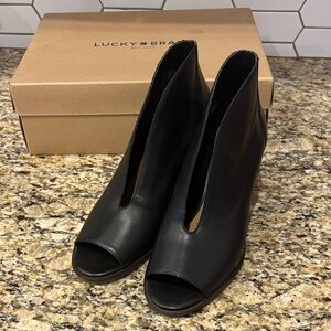 Lucky Brand Black Peep Toe Heeled Boots